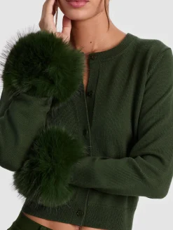 Alice and Olivia CARDIGANS*DOLLIE FAUX FUR CUFF CARDIGAN BLACK