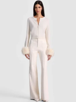 Alice and Olivia CARDIGANS*DOLLIE FAUX FUR CUFF CARDIGAN DARK OLIVE