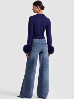 Alice and Olivia CARDIGANS*DOLLIE FAUX FUR CUFF CARDIGAN GREY MINERAL