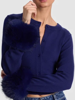 Alice and Olivia CARDIGANS*DOLLIE FAUX FUR CUFF CARDIGAN GREY MINERAL