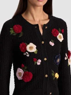 Alice and Olivia CARDIGANS*DOLLIE FLORAL CARDIGAN GREY MINERAL