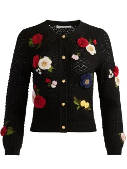 Alice and Olivia CARDIGANS*DOLLIE FLORAL CARDIGAN GREY MINERAL