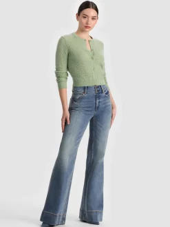 Alice and Olivia CARDIGANS*DOLLIE POINTELLE CASHMERE CARDIGAN ENGLISH ROSE