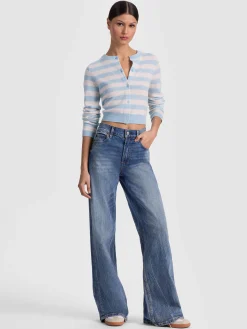 Alice and Olivia CARDIGANS*DOLLIE STRIPED CASHMERE CARDIGAN GREY MINERAL