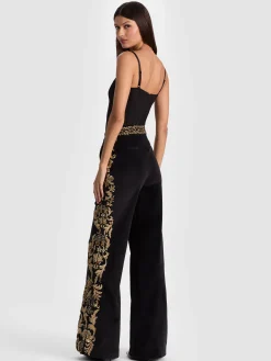 Alice and Olivia WIDE LEG*DYLAN EMBROIDERED VELVET PANT