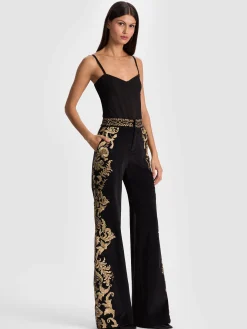 Alice and Olivia WIDE LEG*DYLAN EMBROIDERED VELVET PANT