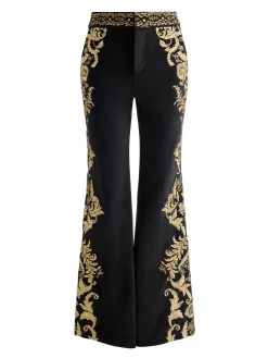 Alice and Olivia WIDE LEG*DYLAN EMBROIDERED VELVET PANT