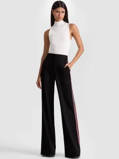 Alice and Olivia WIDE LEG*DYLAN PANT WITH SIDE STRIPE BLACK