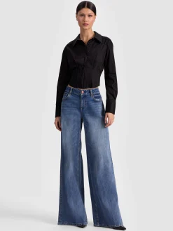 Alice and Olivia CROP TOPS*EDIE CORSET BUTTON DOWN BLACK