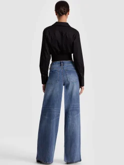 Alice and Olivia CROP TOPS*EDIE CORSET BUTTON DOWN BLACK