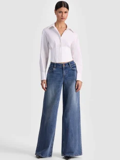 Alice and Olivia CROP TOPS*EDIE CORSET BUTTON DOWN BLACK