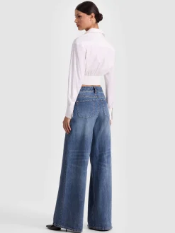 Alice and Olivia CROP TOPS*EDIE CORSET BUTTON DOWN BLACK