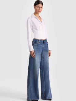 Alice and Olivia CROP TOPS*EDIE CORSET BUTTON DOWN BLACK