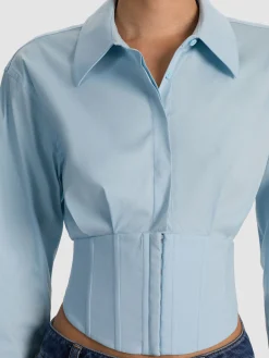 Alice and Olivia CROP TOPS*EDIE CORSET BUTTON DOWN BUTTER/ECRU