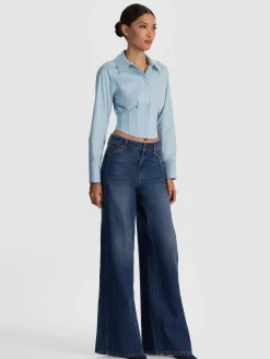 Alice and Olivia CROP TOPS*EDIE CORSET BUTTON DOWN BUTTER/ECRU