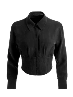 Alice and Olivia CROP TOPS*EDIE SEAMED CORSET BUTTON DOWN SOFT WHITE