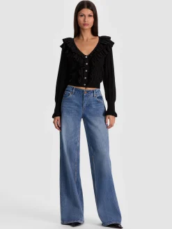 Alice and Olivia CARDIGANS*EILEEN RUFFLE CARDIGAN GREY MINERAL