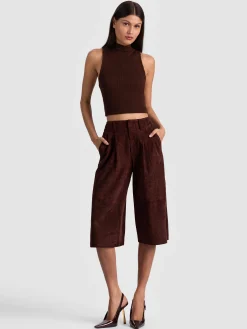 Alice and Olivia SHORTS*ELOISE SUEDE LONG SHORT BLACK