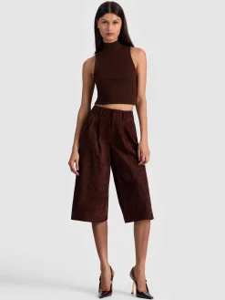 Alice and Olivia SHORTS*ELOISE SUEDE LONG SHORT BLACK