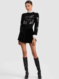 Alice and Olivia MINI*EMILIE VELVET MINI SKORT ECRU