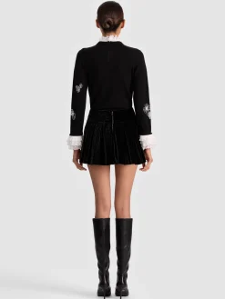 Alice and Olivia MINI*EMILIE VELVET MINI SKORT ECRU
