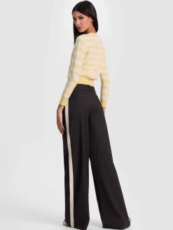 Alice and Olivia WIDE LEG*ERIC PANT WITH SIDE STRIPE DARK CHOCOLATE/PRALINE