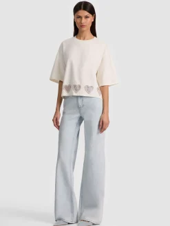 Alice and Olivia T-SHIRTS*EVAN HEART CUTOUT TEE ENGLISH ROSE