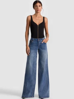 Alice and Olivia BODYSUITS*EVE ZIP FRONT BODYSUIT GREY MINERAL