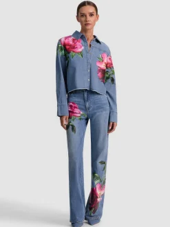 Alice and Olivia CROP TOPS*FINELY DENIM BUTTON DOWN CAROLINA BLUE