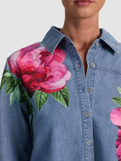 Alice and Olivia CROP TOPS*FINELY DENIM BUTTON DOWN CAROLINA BLUE