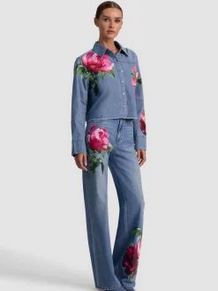 Alice and Olivia CROP TOPS*FINELY DENIM BUTTON DOWN CAROLINA BLUE