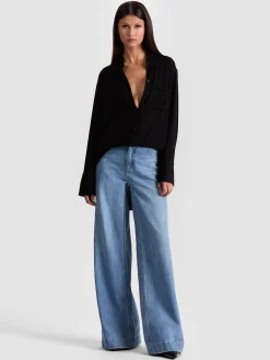 Alice and Olivia BLOUSES*FINELY OVERSIZED BUTTON DOWN BLACK