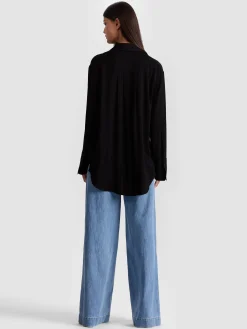 Alice and Olivia BLOUSES*FINELY OVERSIZED BUTTON DOWN BLACK