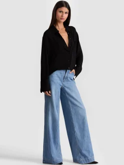 Alice and Olivia BLOUSES*FINELY OVERSIZED BUTTON DOWN BLACK