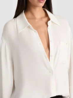 Alice and Olivia BLOUSES*FINELY OVERSIZED BUTTON DOWN BLACK