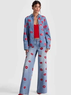 Alice and Olivia ANDREW PANT|JADE MESH BUTTON DOWN*FINELY OVERSIZED BUTTON DOWN DARK OLIVE