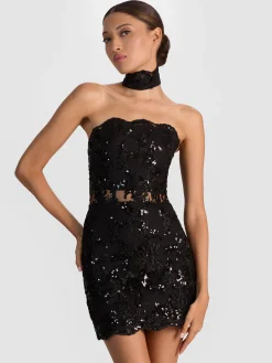 Alice and Olivia MINI*GEORGIE EMBELLISHED LACE MINI DRESS