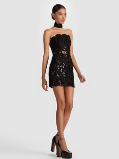 Alice and Olivia MINI*GEORGIE EMBELLISHED LACE MINI DRESS