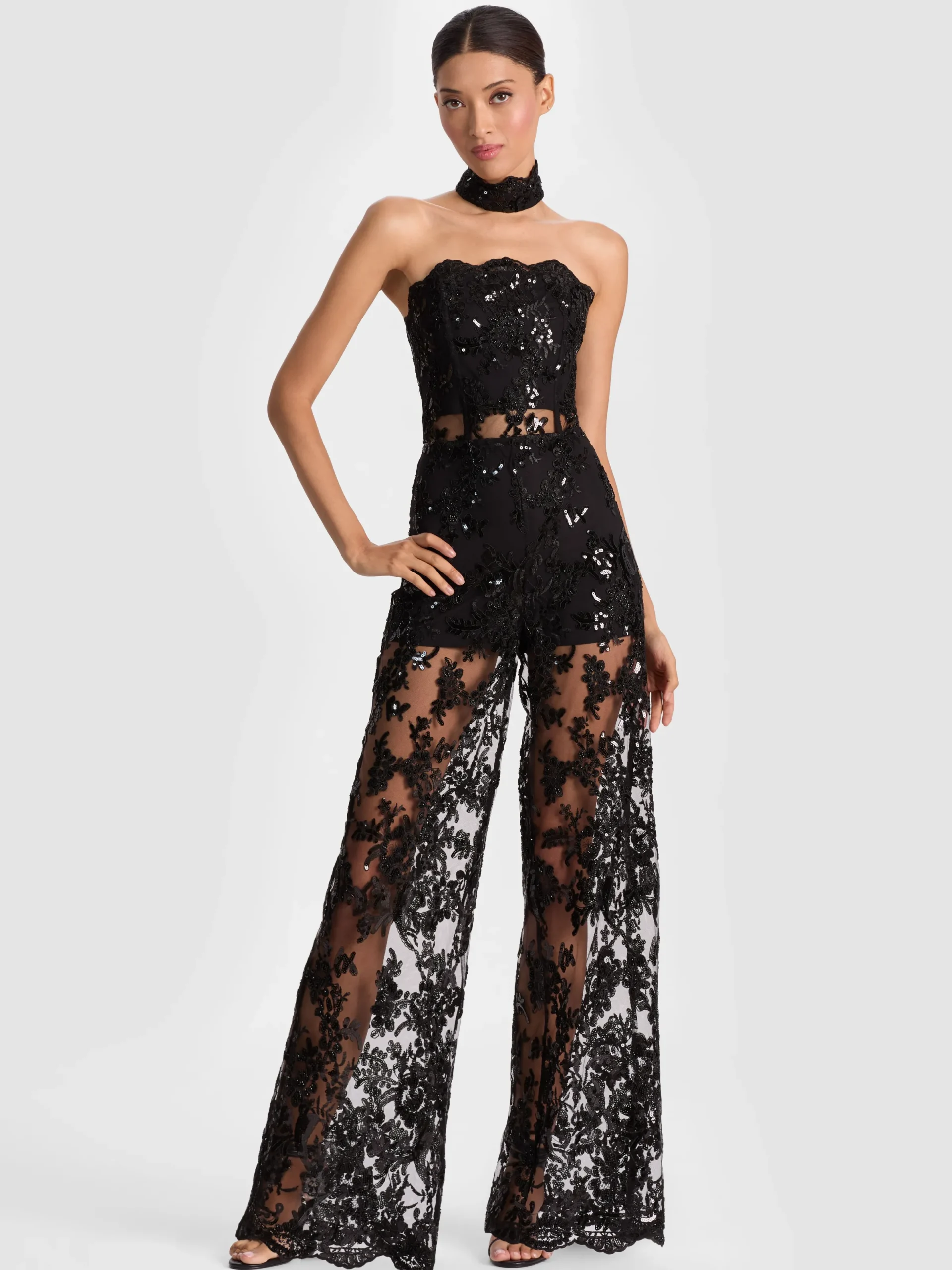 Alice and Olivia JUMPSUITS + ROMPERS*GEORGIE EMBELLISHED LACE JUMPSUIT