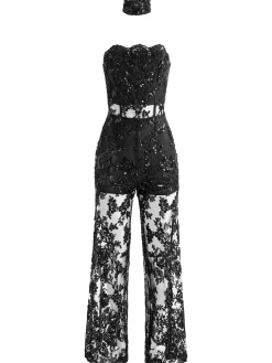 Alice and Olivia JUMPSUITS + ROMPERS*GEORGIE EMBELLISHED LACE JUMPSUIT