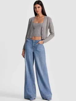 Alice and Olivia CARDIGANS*GRACE CASHMERE CARDIGAN GREY MINERAL