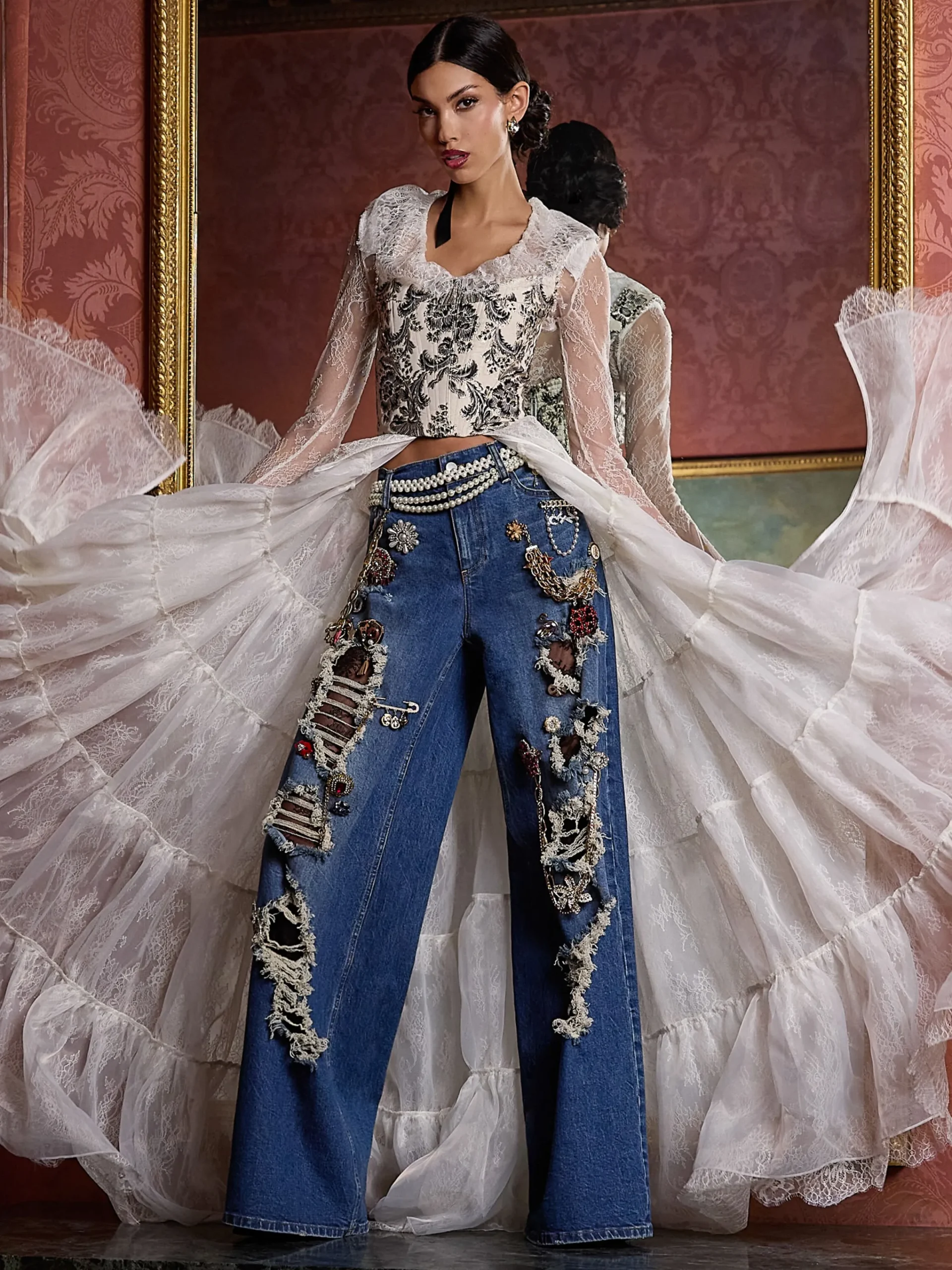 Alice and Olivia CROP TOPS*GUINEVERE EMBELLISHED BUSTIER BLACK