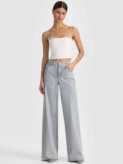 Alice and Olivia TANKS*HALLIE EMBELLISHED PEEKABOO TOP GREY MINERAL