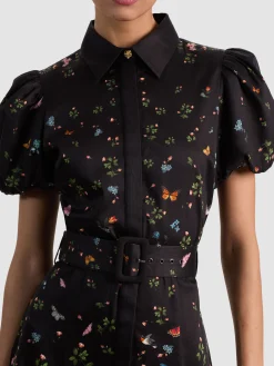 Alice and Olivia MIDI*HENRIETTA BELTED MIDI DRESS EMPRESS BLOOM OFF WHITE