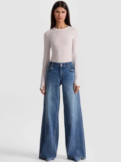 Alice and Olivia BODYSUITS*HOTTIE LONG SLEEVE BODYSUIT GREY MINERAL