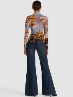 Alice and Olivia CROP TOPS*JADE MESH BUTTON DOWN PAISLEY POEM