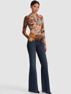 Alice and Olivia CROP TOPS*JADE MESH BUTTON DOWN PAISLEY POEM