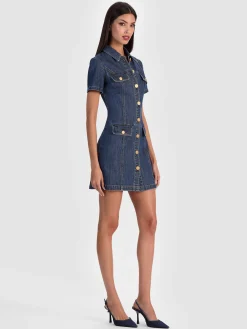 Alice and Olivia MINI*JAMIE DENIM MINI DRESS WHITE