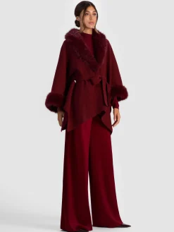 Alice and Olivia ANDREW PANT|JADE MESH BUTTON DOWN*JOANNE SWEATER COAT OXBLOOD