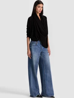 Alice and Olivia PULLOVERS*JULES CASHMERE DRAPED PULLOVER BLACK